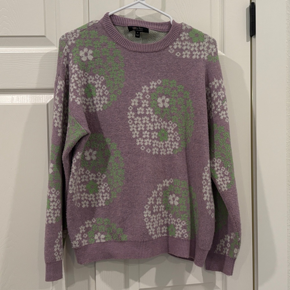 Floral Yin Yang Women's Sweater in Lavender and Mint